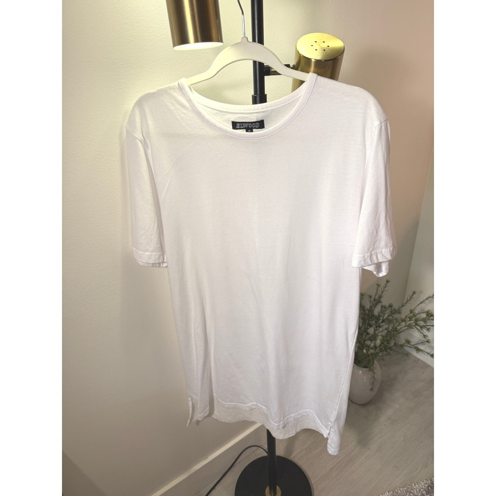 Elwood White Curved Hem Tee Short Sleeve Crew Neck Longline Top Mens Medium
